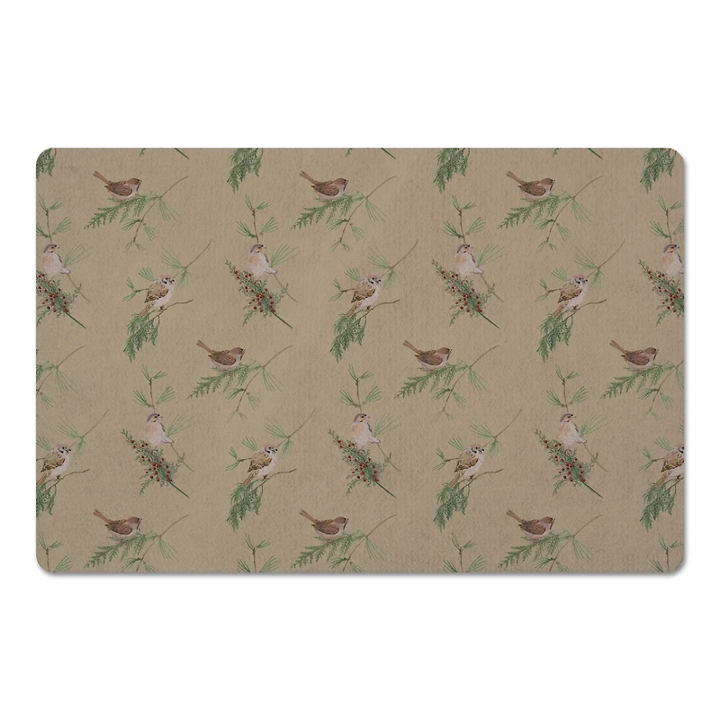 Pine & Birds on Brown Floor Mat
