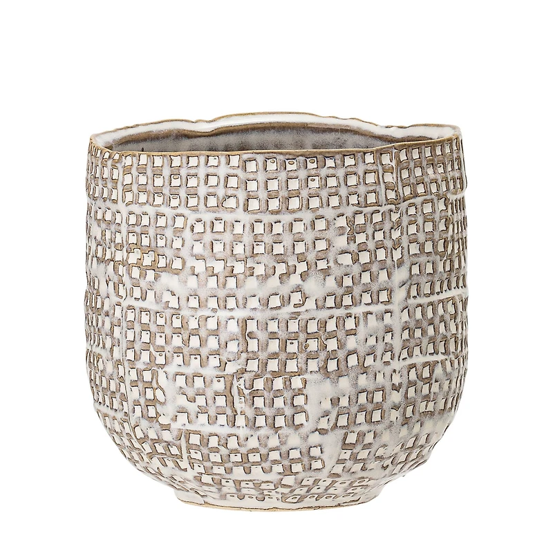 Hello Honey® 5" Distressed White Woven Stoneware Planter