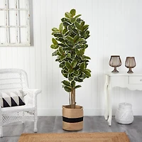 6ft. Oak Artificial Tree in Handmade Natural Cotton Planter UV Resistant (Indoor/Outdoor)