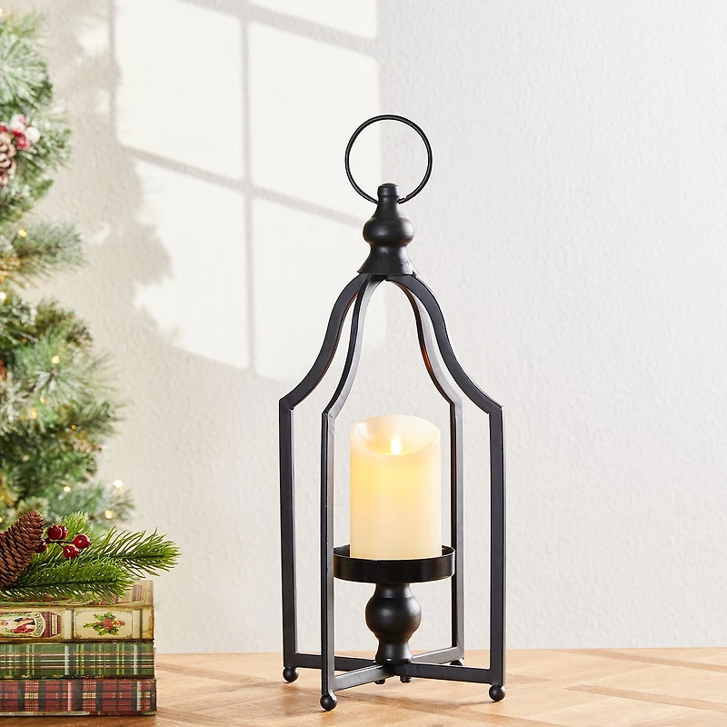 16.5" Modern Farmhouse Black Metal Candle Lantern