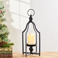 16.5" Modern Farmhouse Black Metal Candle Lantern