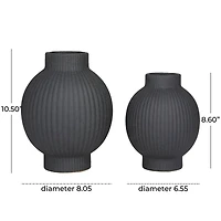 CosmoLiving by Cosmopolitan Black Ceramic Ribbed Vase Set of 2 11", 9"