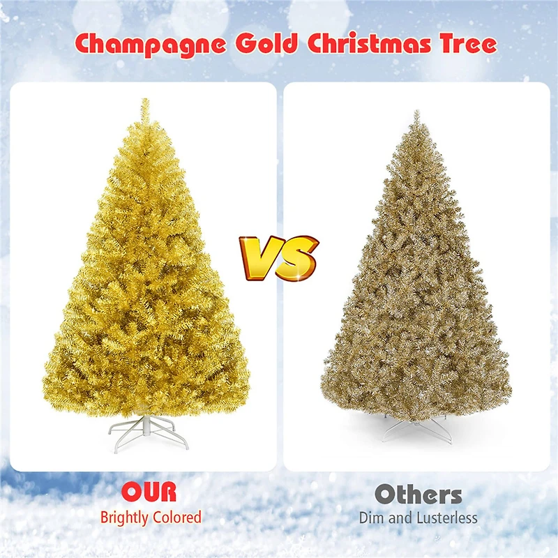 Costway 6ft. Unlit Champagne Gold Artificial Tinsel Christmas Tree with Foldable Stand