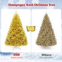 Costway 6ft. Unlit Champagne Gold Artificial Tinsel Christmas Tree with Foldable Stand
