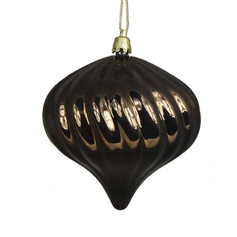 4ct Shiny Chocolate Brown Swirl Shatterproof Onion Ornaments