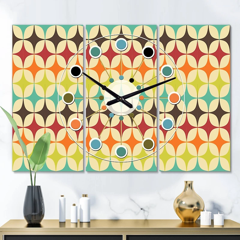 Designart Abstract Retro Geometric Pattern V Oversized Mid-Century Modern Multipanel Wall Clock