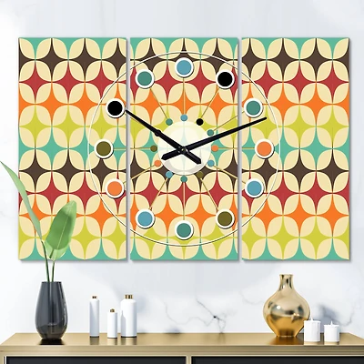 Designart Abstract Retro Geometric Pattern V Oversized Mid-Century Modern Multipanel Wall Clock