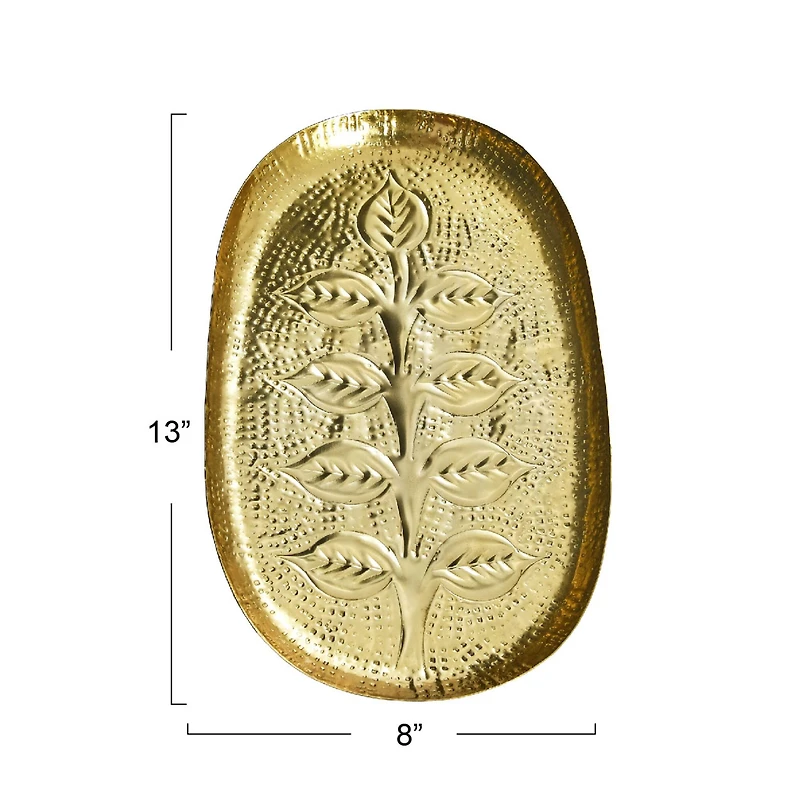 Hello Honey® 13" Antique Gold Finish Decorative Embossed Metal Tray