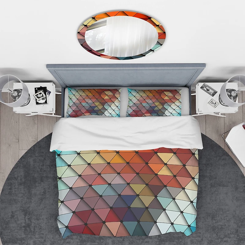 Designart '3D Diamond Shaped Geometry in Shades of Blue and Red' Modern & Contemporary Bedding Set