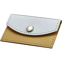 JAM Paper White & Yellow Leather Business Card Holder Case with Snap Closure