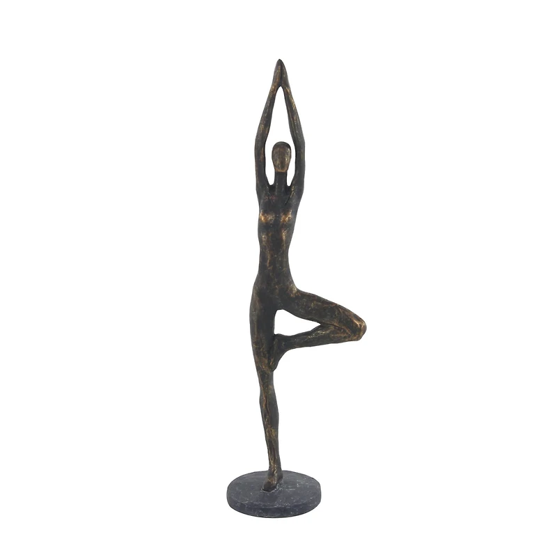 Brass Polystone Modern Sculpture, Yoga 18" x 6" x 4"