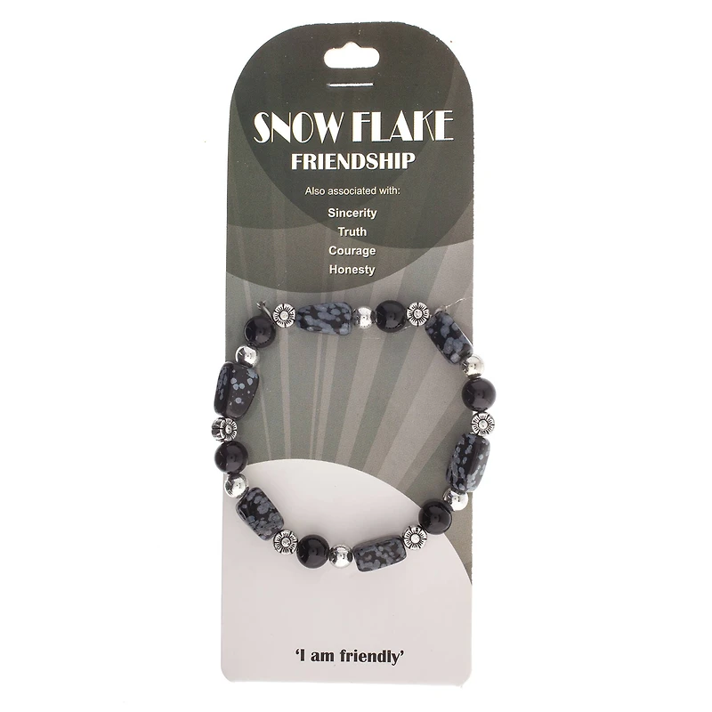 John Bead Snow Flake Gray & Obsidian Natural Stone Bracelet