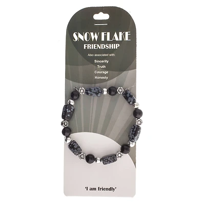 John Bead Snow Flake Gray & Obsidian Natural Stone Bracelet
