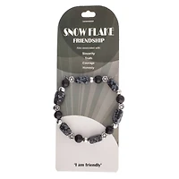 John Bead Snow Flake Gray & Obsidian Natural Stone Bracelet