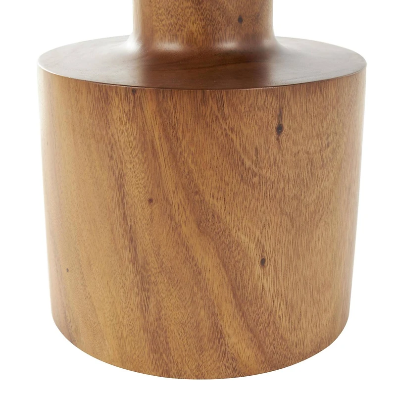 17.75" Brown Wood Handmade Accent Table with Cylinder Block Base