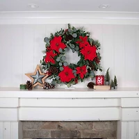 30" LED Red Poinsettia Christmas Wreath
