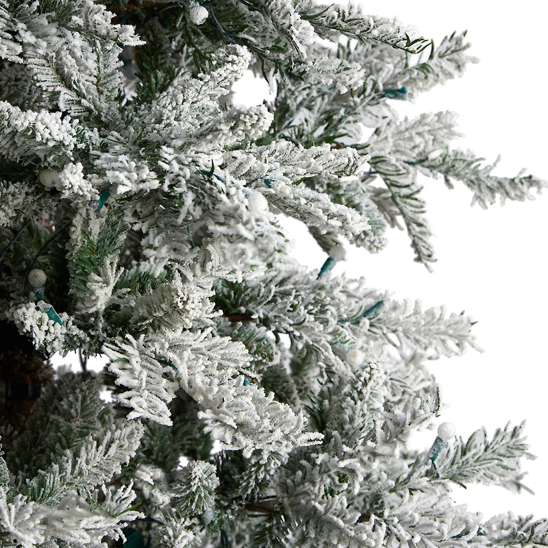 9.5ft. Pre-Lit Slim Flocked Nova Scotia Spruce Artificial Christmas Tree, White LED Lights