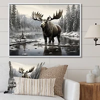 Designart "Brown White Moose Winter Majesty" Animals Wall Decor