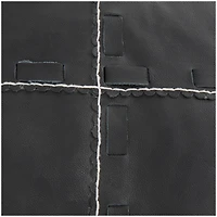 22" Leather Pouf with Woven Straps & Handles