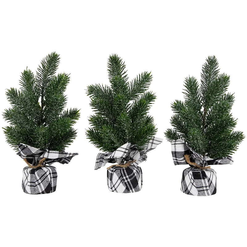 10" Unlit Iced Pine Artificial Christmas Tree Set