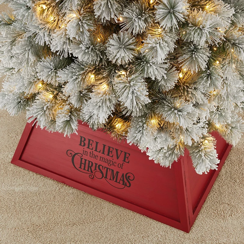 Glitzhome® 32" Red Trapezoid Believe in the Magic Christmas Tree Collar