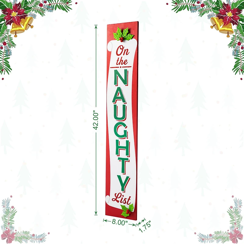 Glitzhome® 3.5ft. Double-Sided Wooden Naughty & Nice List Porch Sign
