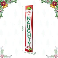 Glitzhome® 3.5ft. Double-Sided Wooden Naughty & Nice List Porch Sign