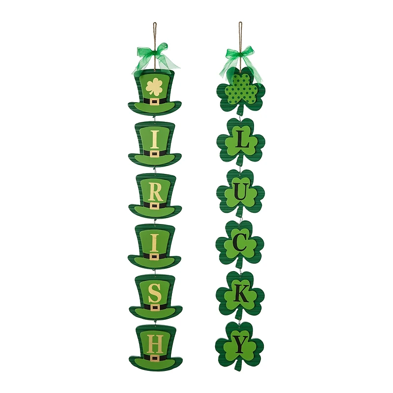 Glitzhome® 30" Set of 2 St. Patrick's Wooden Shamrock / Leprechaun Hats Door Hanger