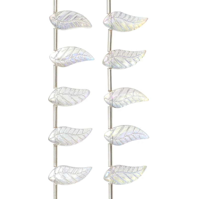 12 Packs: 24 ct. (288 total) Clear Aurora Borealis Glass Leaf Beads, 18mm by Bead Landing™