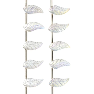 12 Packs: 24 ct. (288 total) Clear Aurora Borealis Glass Leaf Beads, 18mm by Bead Landing™