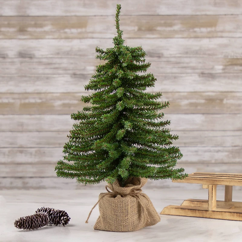 18" Unlit Downswept Mini Village Pine Artificial Christmas Tree in Burlap Base