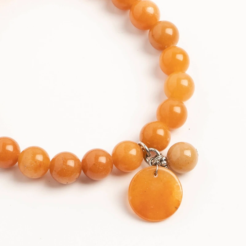 John Bead Peach Aventurine Round Bead Stretch Bracelet with Circle Charm
