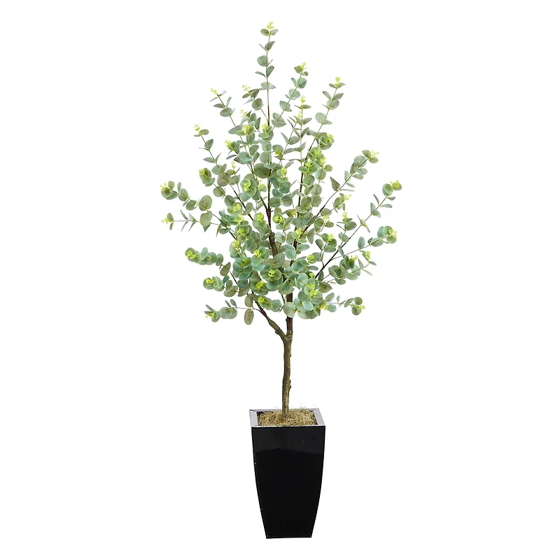 4.5ft. Eucalyptus Artificial Tree in Black Metal Planter