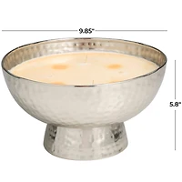 White Wax Jasmine Scented Candle with Elevated Wide Hammered Silver Container