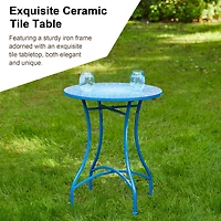 Glitzhome® 28" Blue Outdoor Metal Folding Bistro Table with Ceramic Tile Top