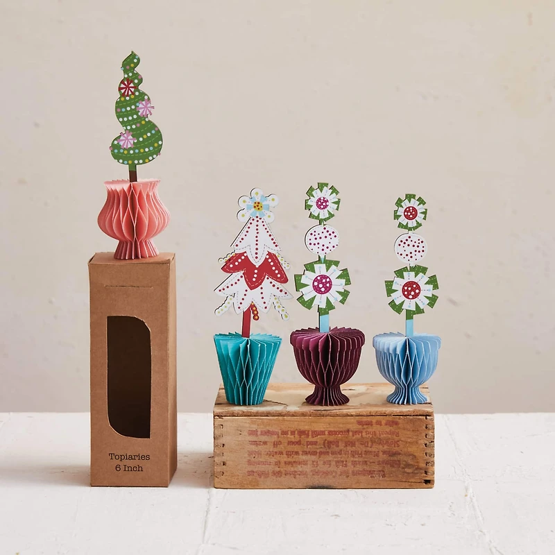 Hello Honey® 6" Printed Paper Folding Honeycomb Topiary with Holiday Design Set