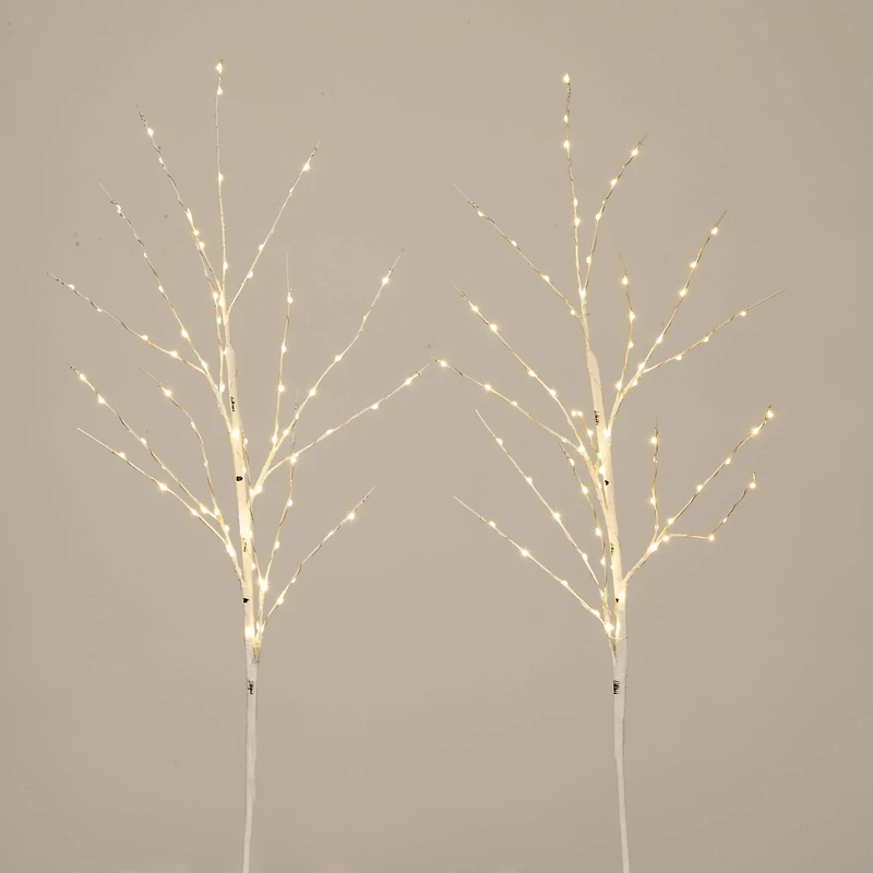 2 Pack 3ft. Pre-Lit Artificial White Birch Branches, Warm White LED Lights