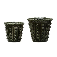 Hello Honey® Green Stoneware Hobnail Planter