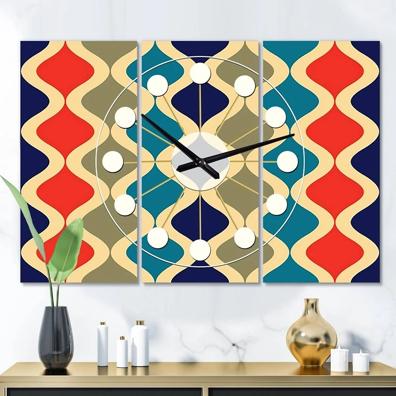 Designart Retro Ornamental Design VI Oversized Mid-Century Modern Multipanel Wall Clock