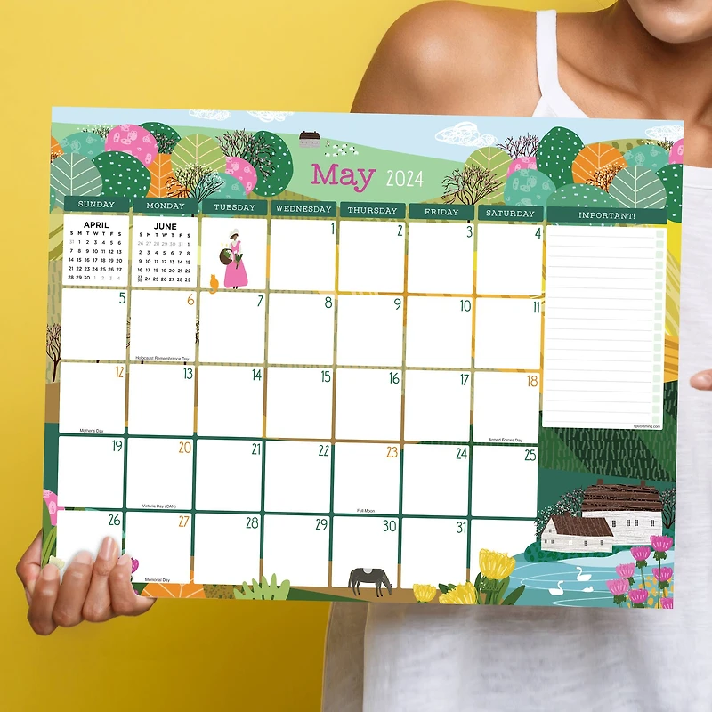 TF Publishing 2024 Folk Love Medium Desk Pad Monthly Blotter Calendar