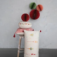 Hello Honey® 18" Red, White & Gold Printed Cotton Pillow with Tassels