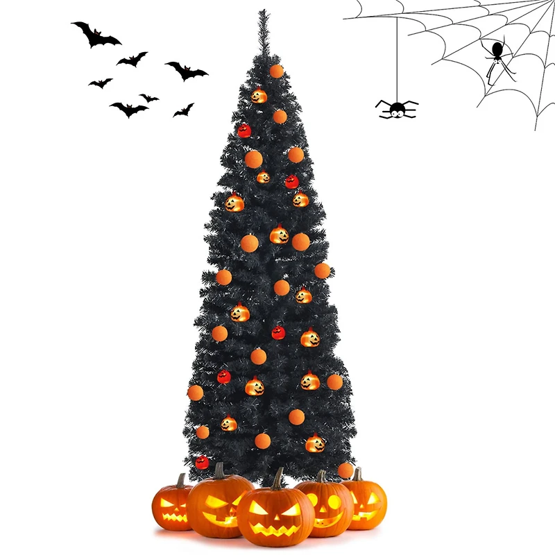 Costway 6ft. Unlit Black Slim Artificial Christmas Tree