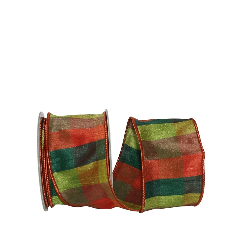 JAM Paper 2.5" x 10yd. Dupioni Wired Edge Raymond Plaid Ribbon