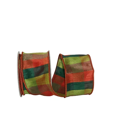 JAM Paper 2.5" x 10yd. Dupioni Wired Edge Raymond Plaid Ribbon