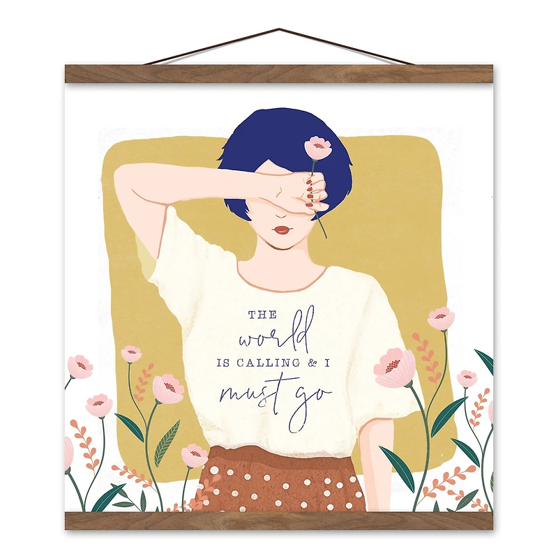 World Calling Teak Hanging Canvas