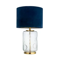 Hello Honey® 25" Clear and Navy Embossed Blown Glass Table Lamp with Velvet Shade