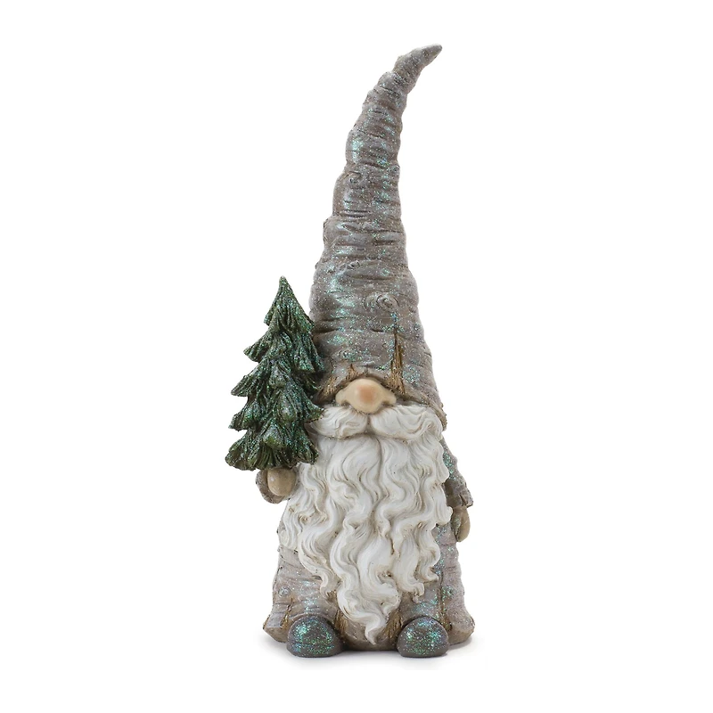 13.5" Pine Tree Trunk Gnome Statue Set