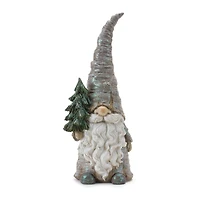 13.5" Pine Tree Trunk Gnome Statue Set