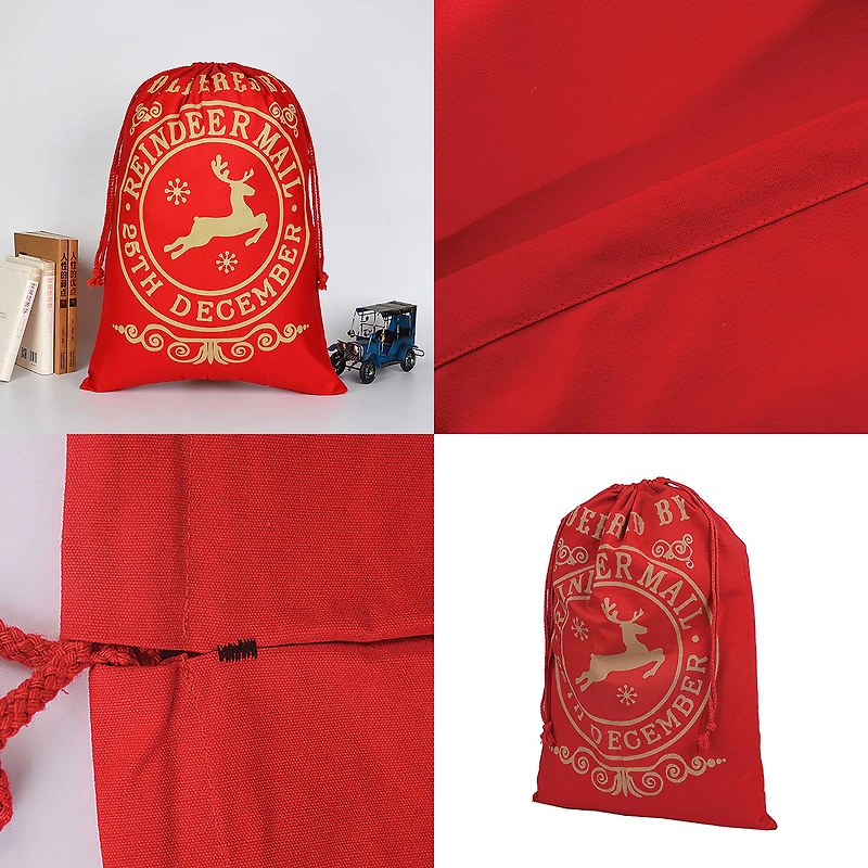 19" x 26" Delivered By Christmas Red Cotton Drawstring Bag