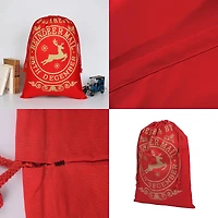 19" x 26" Delivered By Christmas Red Cotton Drawstring Bag